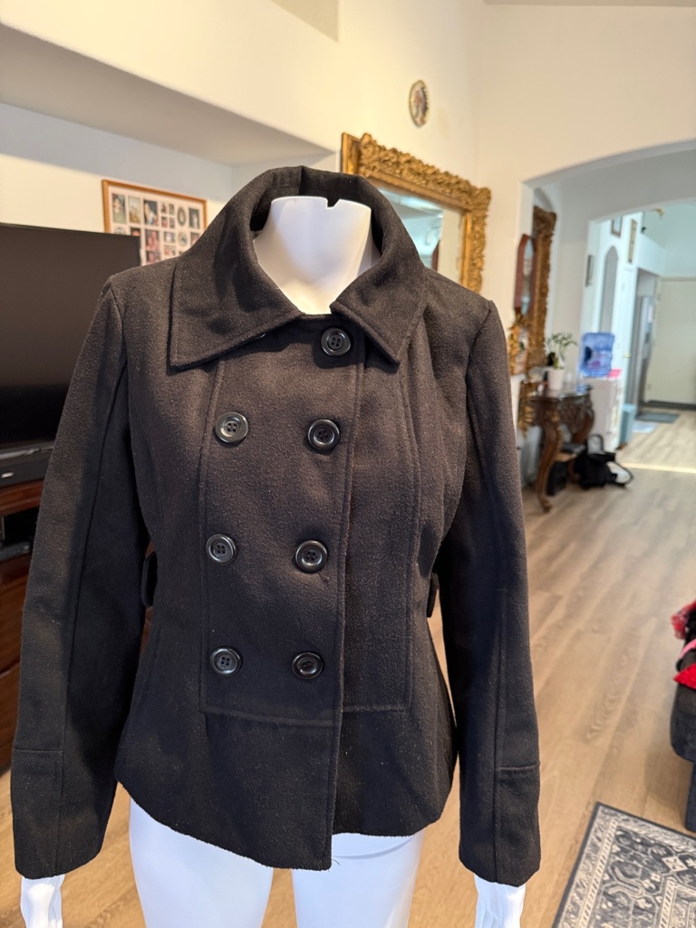 Miss London Black Double-Breasted Pea Coat